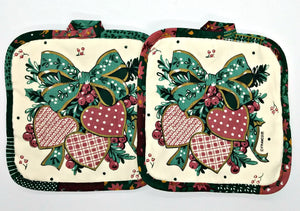 Festive Christmas Hearts Bouquet Deluxe Hanging Kitchen Towel Set & Potholders