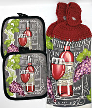 Load image into Gallery viewer, Deluxe Wine &amp; Grapes Hanging Kitchen Towel Set