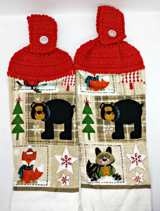Bear Fox Racoon Cardinal Winter Hanging Kitchen Towel Set