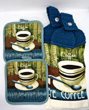 Load image into Gallery viewer, Coffee Lovers Deluxe Hanging Kitchen Towel Set &amp; Potholders