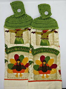 Thanksgiving Turkey Scarecrow Pumpkins Deluxe Hanging Kitchen Towel Set