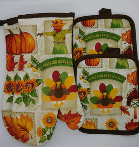 Thanksgiving Turkey Scarecrow Pumpkins Deluxe Hanging Kitchen Towel Set