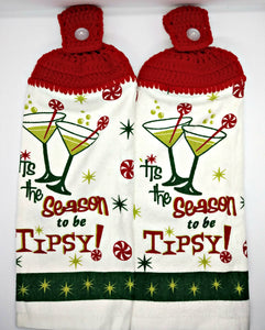 Tis the Season To Be Tipsy Hanging Kitchen Towel Set