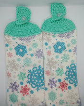 Load image into Gallery viewer, Pastel Winter Snowflakes Hanging Kitchen Towel Set