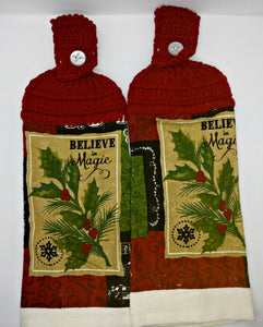 Holly & Berries Believe In Magic Winter Hanging Kitchen Towel Set