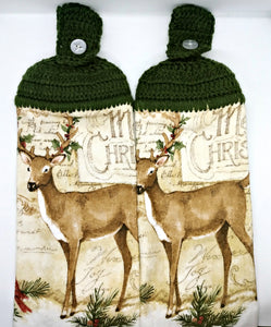 Winter Christmas Reindeer Hanging Kitchen Towel Set