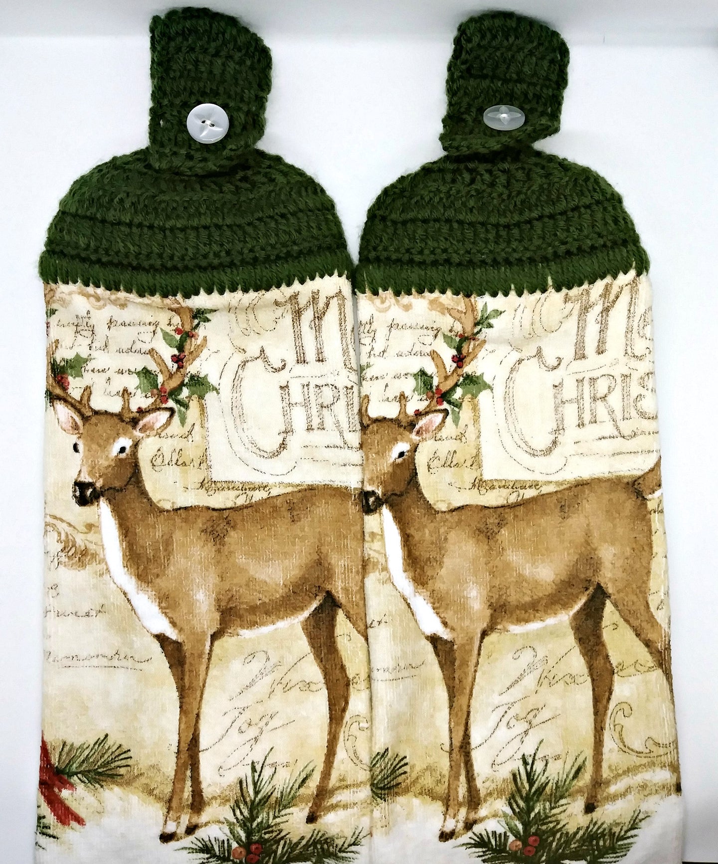 Winter Christmas Reindeer Hanging Kitchen Towel Set