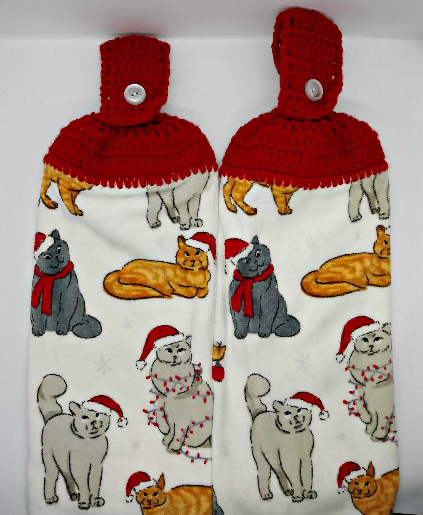 Kitty Cats in Santa Hats Hanging Kitchen Towel Set