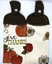 Load image into Gallery viewer, Autumn Fall Give Thanks Pumpkin Thanksgiving Hanging Kitchen Towel Set