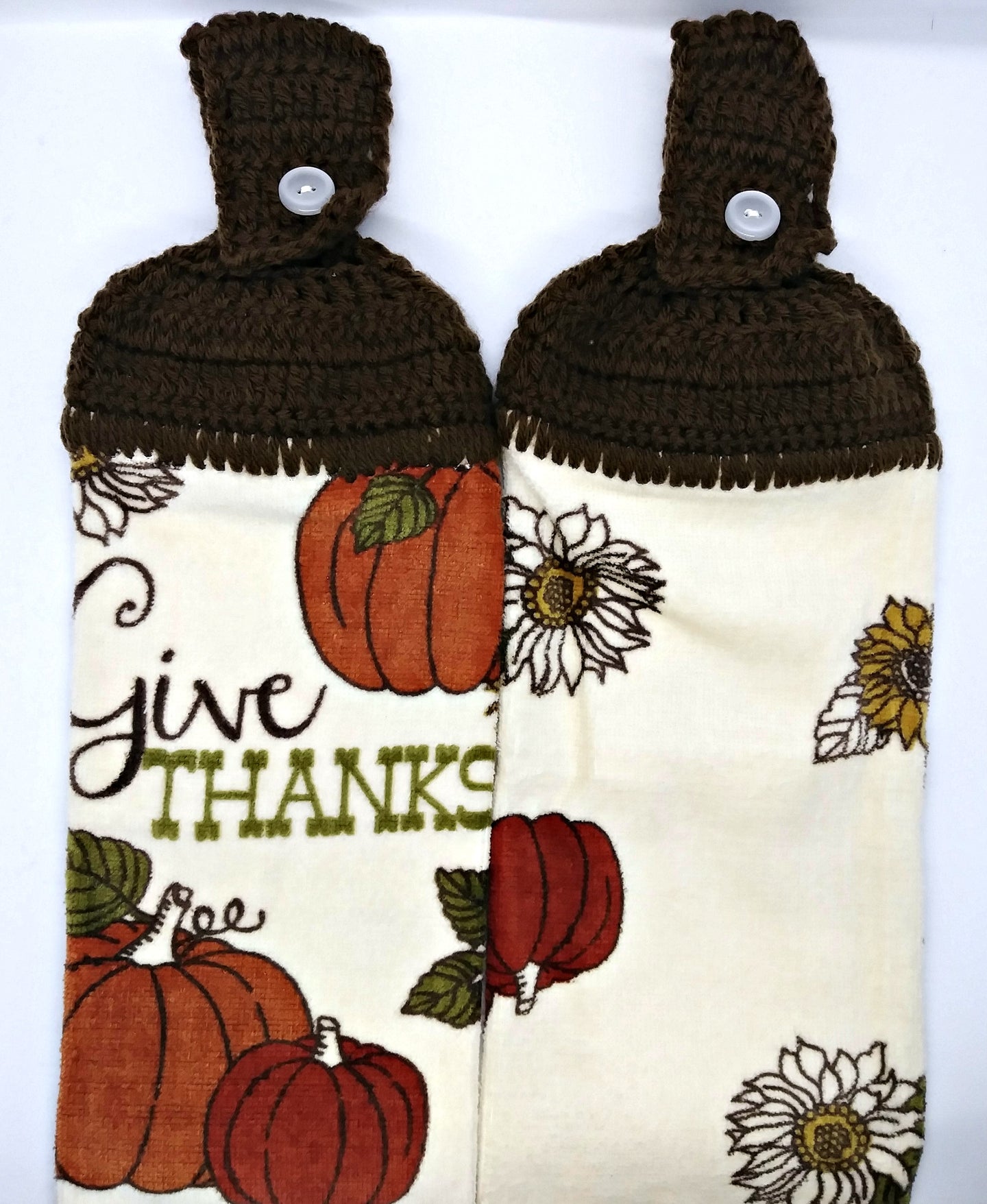 Autumn Fall Give Thanks Pumpkin Thanksgiving Hanging Kitchen Towel Set