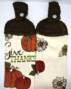 Autumn Fall Give Thanks Pumpkin Thanksgiving Hanging Kitchen Towel Set