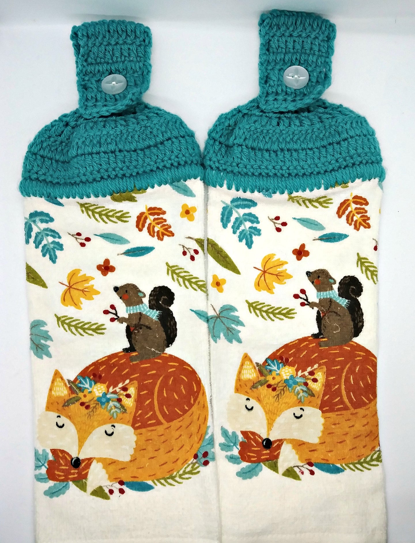 Fall Autumn Sleeping Fox & Squirrel Kitchen Towel Toppers