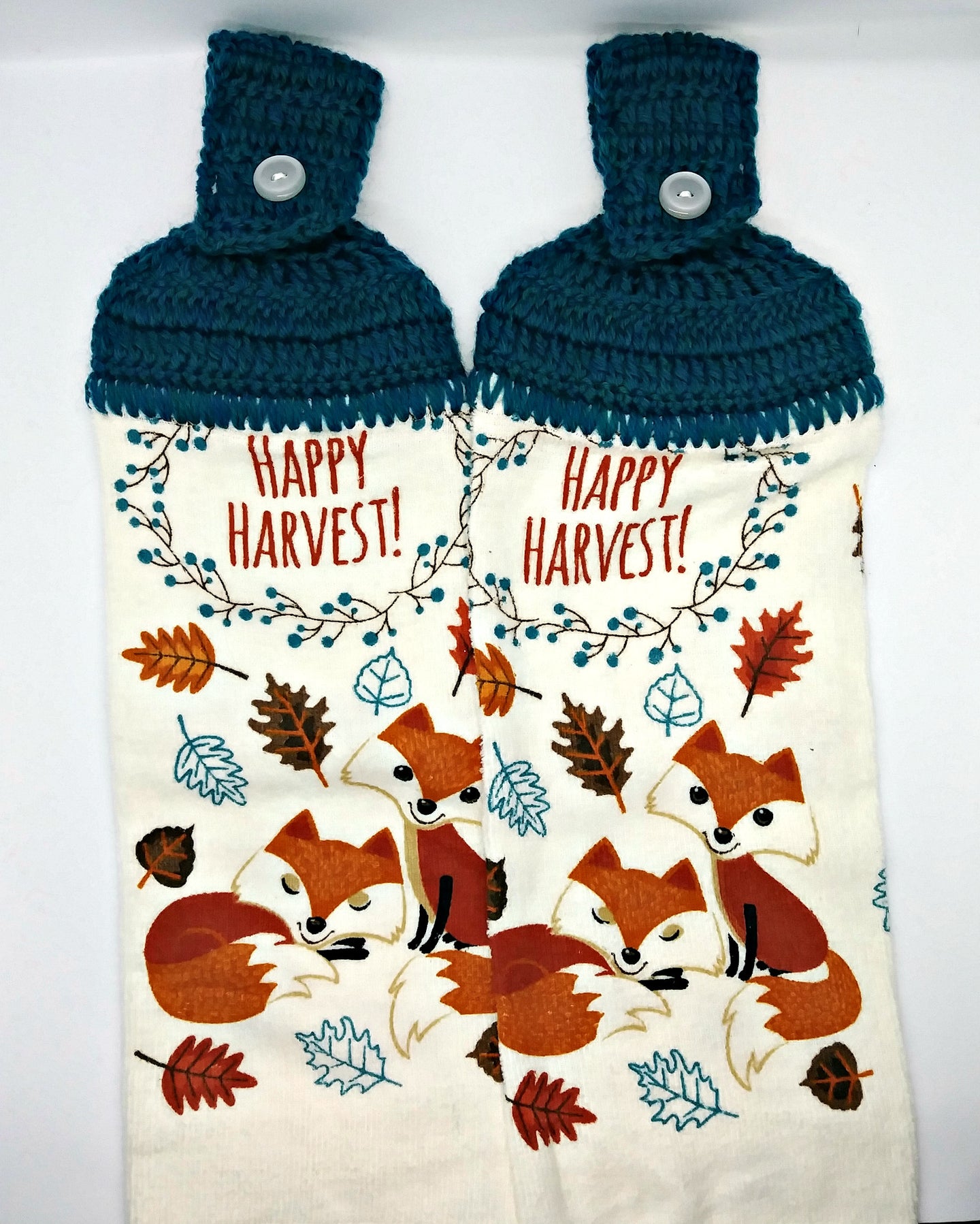 Happy Harvest Foxes Autumn Thanksgiving Hanging Kitchen Towel Set
