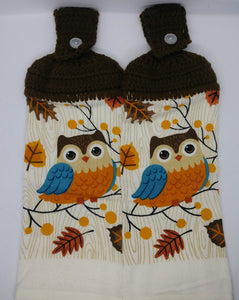 Autumn Fall Owl Hanging Kitchen Towel Set
