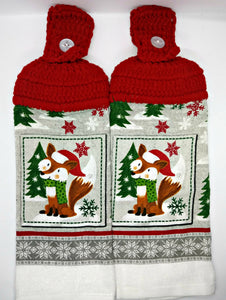Winter Santa Fox Hanging Kitchen Towel Set