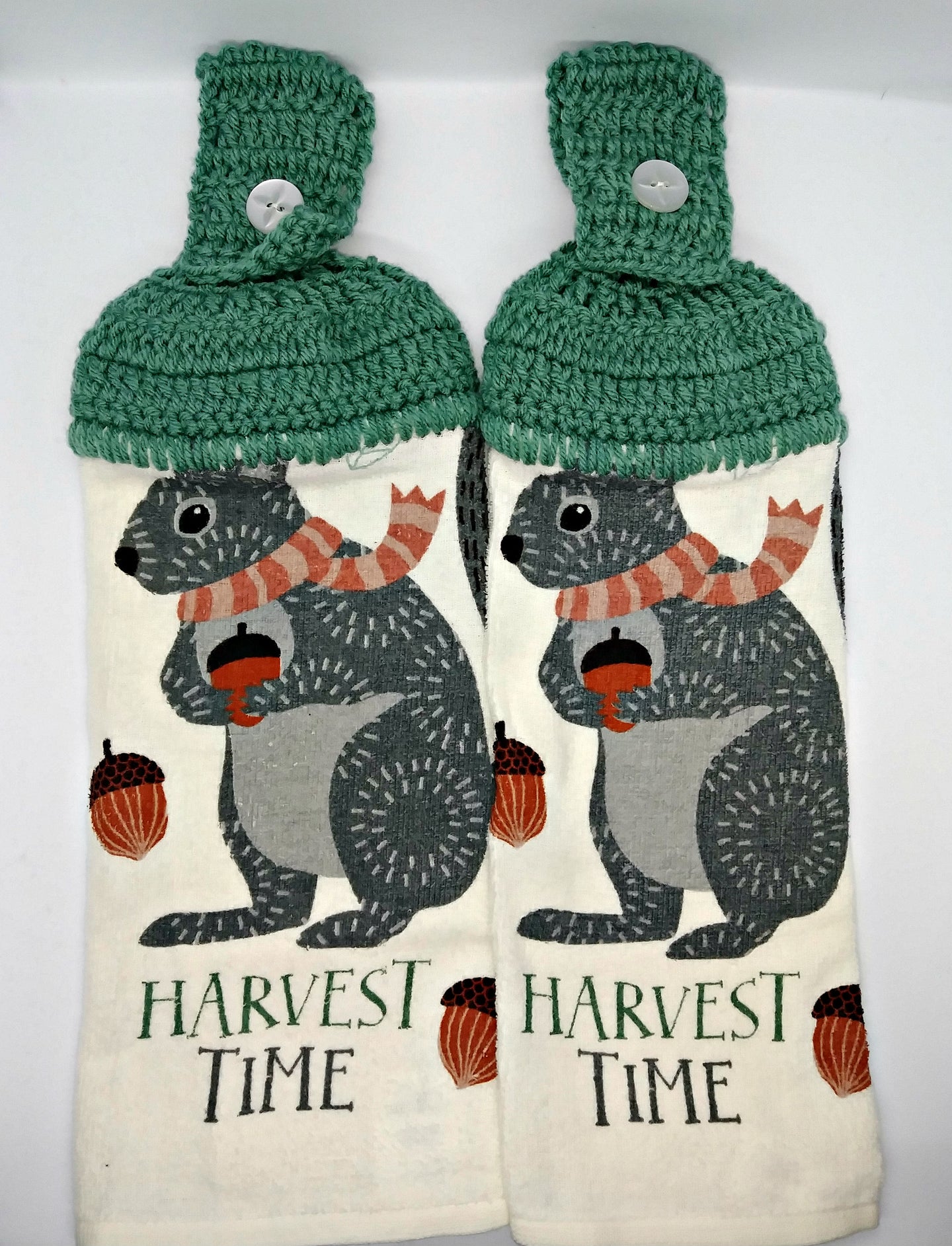 Fall Autumn Harvest Time Squirrel Hanging Kitchen Towel Set