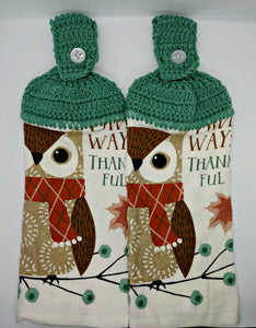 Owl Ways Thankful Fall Autumn Hanging Kitchen Towel Set