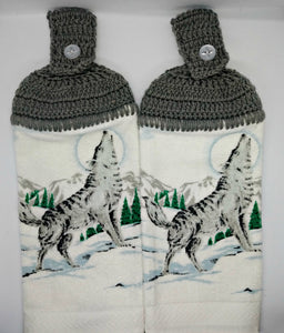 Winter Wolf in the Pale Moonlight Hanging Kitchen Towel Set