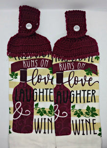 Runs On Love, Laughter & Wine Hanging Kitchen Towel Set