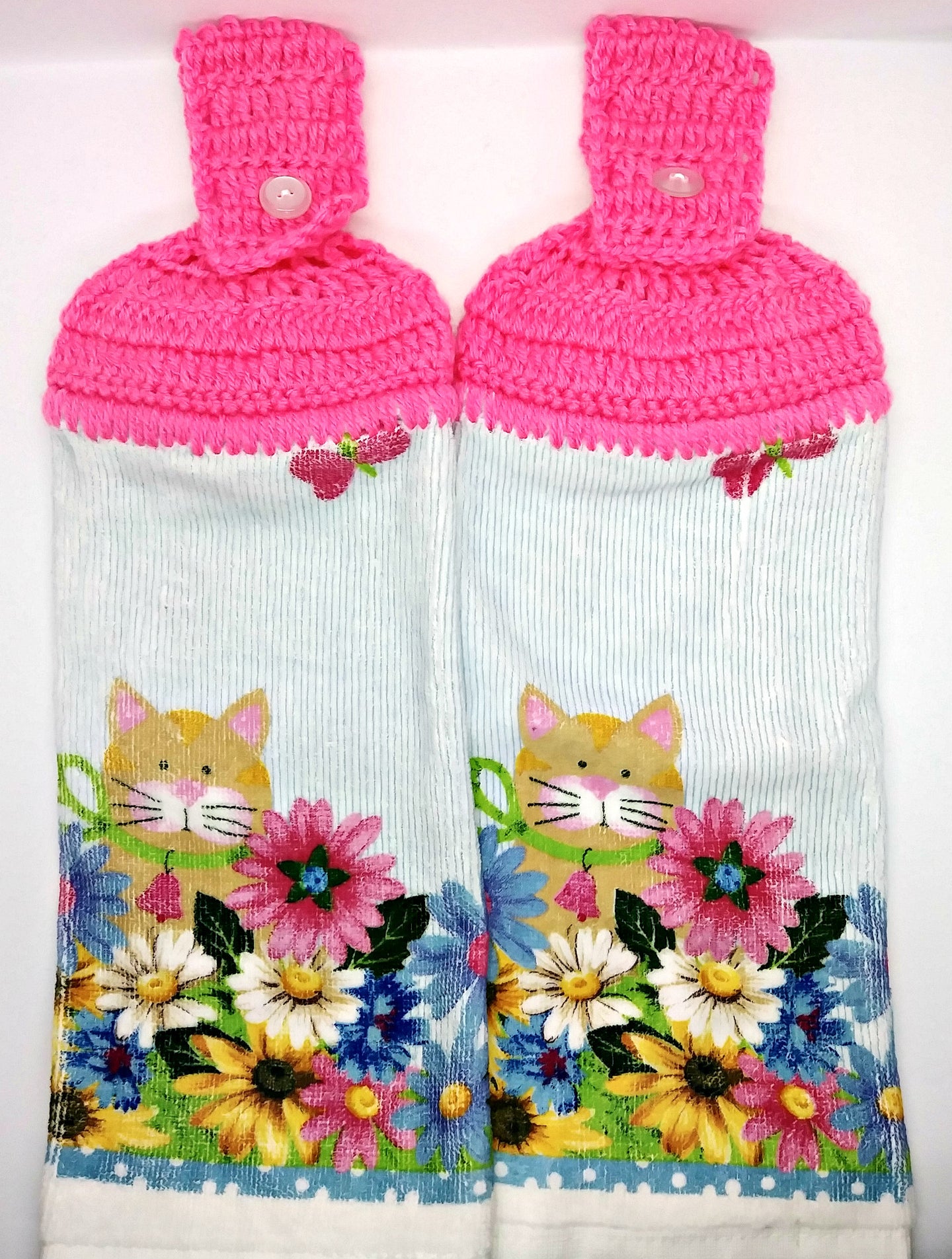 Kitty Cat & Flowers Hanging Kitchen Towel Set