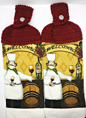 Italian Chef with Wine Hanging Kitchen Towel Set