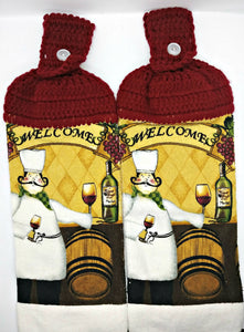 Italian Chef with Wine Hanging Kitchen Towel Set