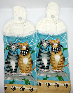 Kitty Cats with Fish Bones Hanging Kitchen Towel Set