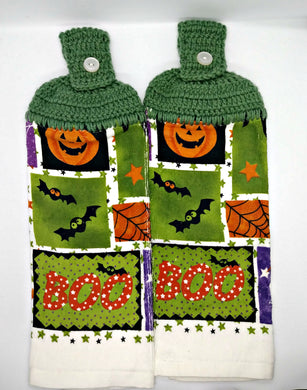 Boo Bats Pumpkins Spiders Halloween Hanging Kitchen Towel Set