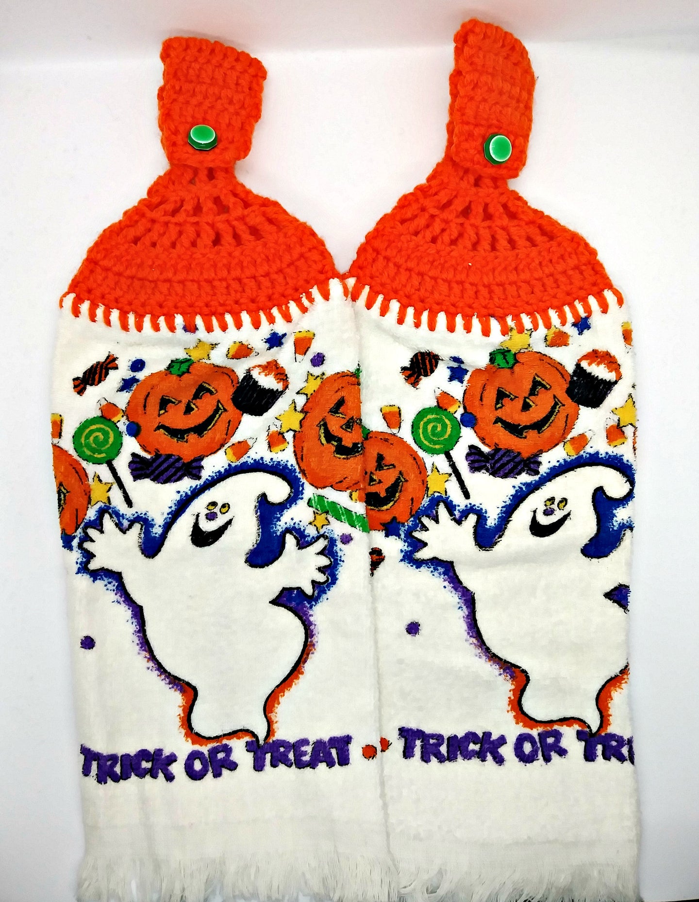 Halloween Ghosts Pumpkins Trick or Treat Hanging Kitchen Towel Set