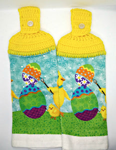 Easter Chick Painting Easter Eggs Hanging Kitchen Towel Set