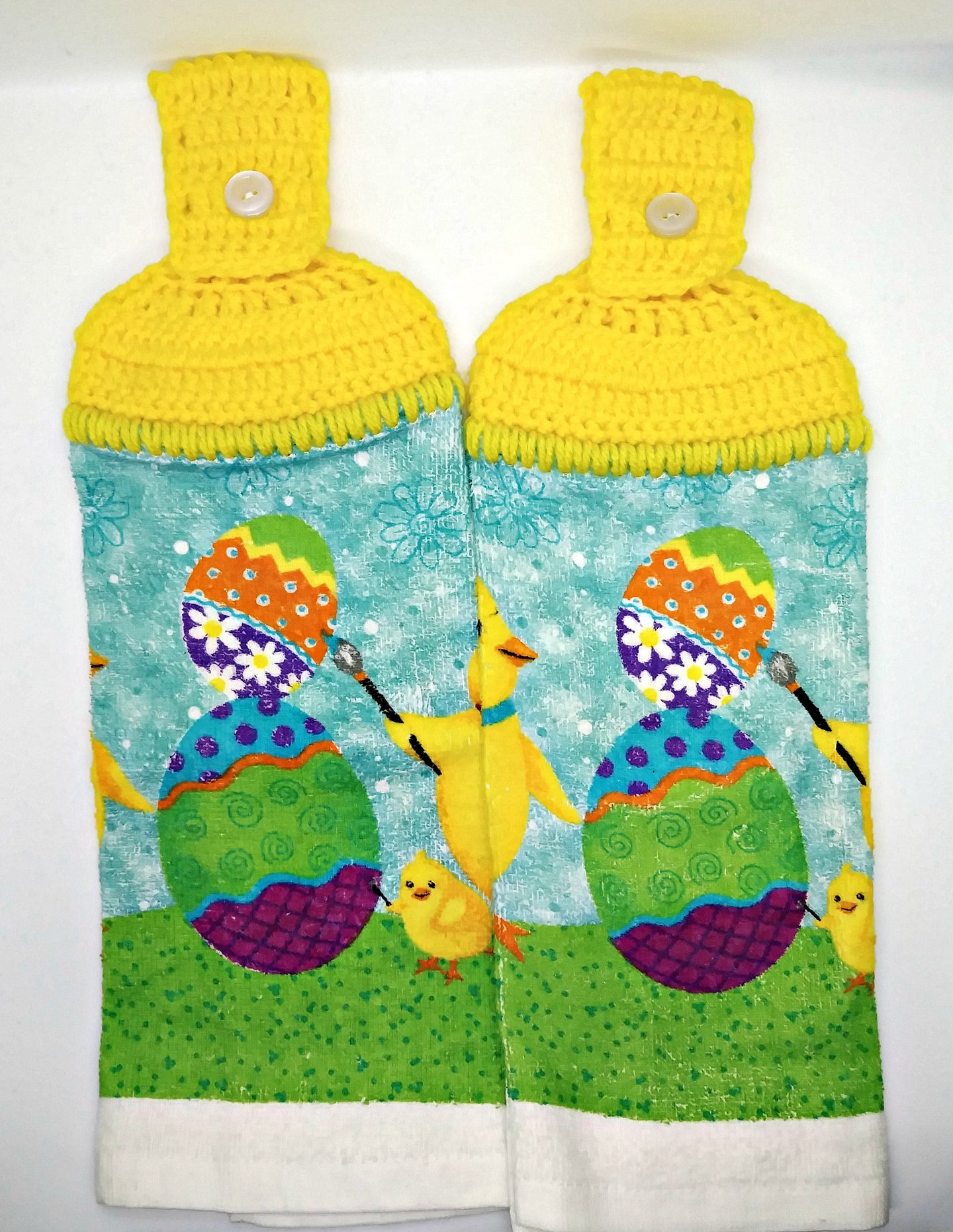 Easter Chick Painting Easter Eggs Hanging Kitchen Towel Set