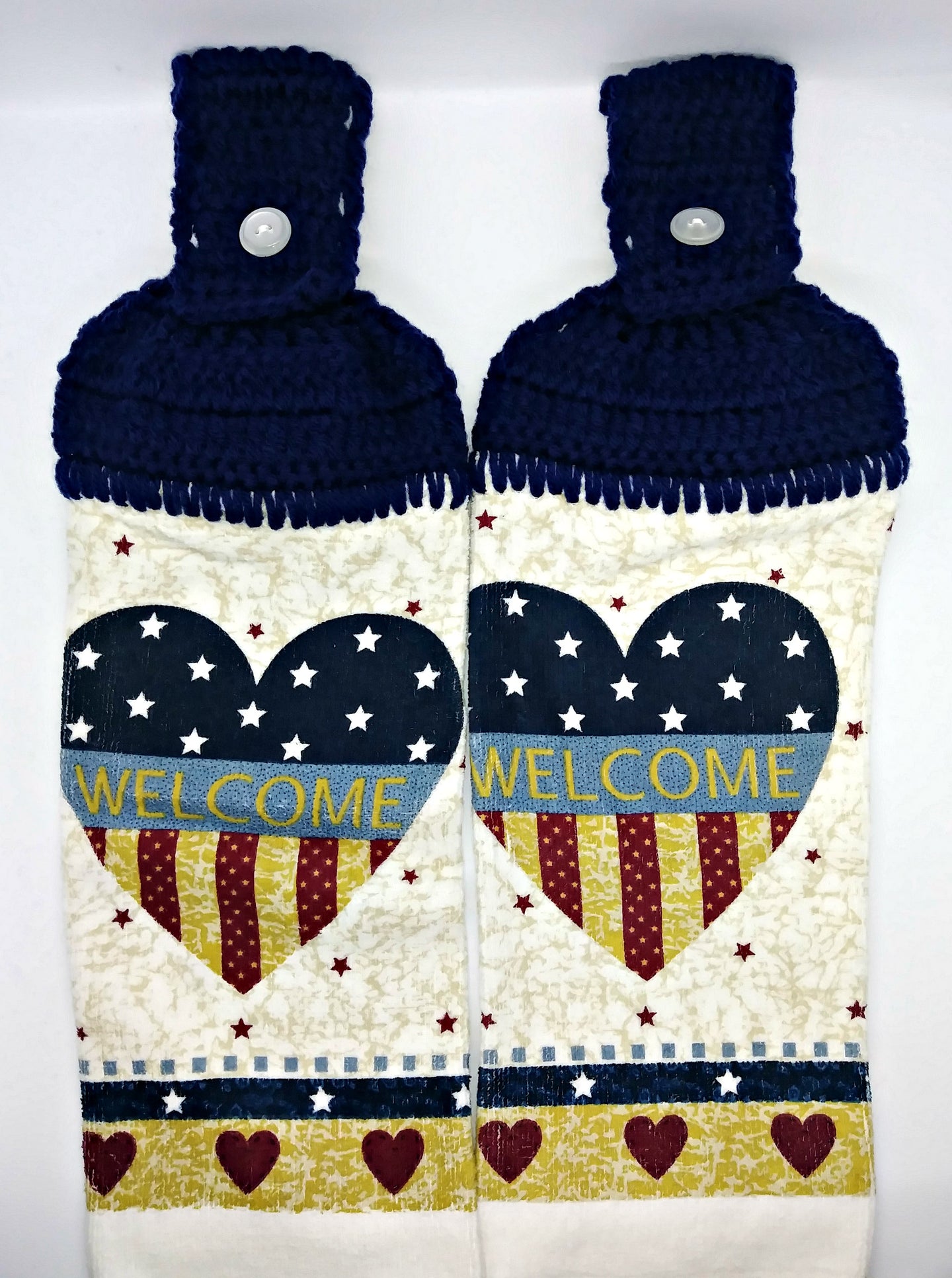 Welcome Heart Americana Flag Patriotic Hanging Kitchen Towel Set