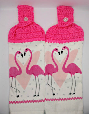 Valentine's Day Flamingos Hanging Kitchen Towel Set