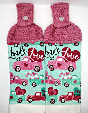 Loads Of Love Old Time Trucks Valentine's Day Hanging Kitchen Towel Set