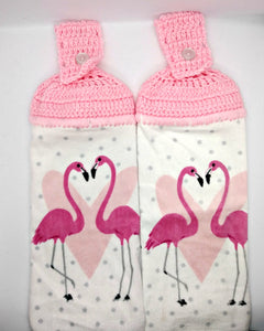 Valentine's Day Flamingos Hanging Kitchen Towel Set
