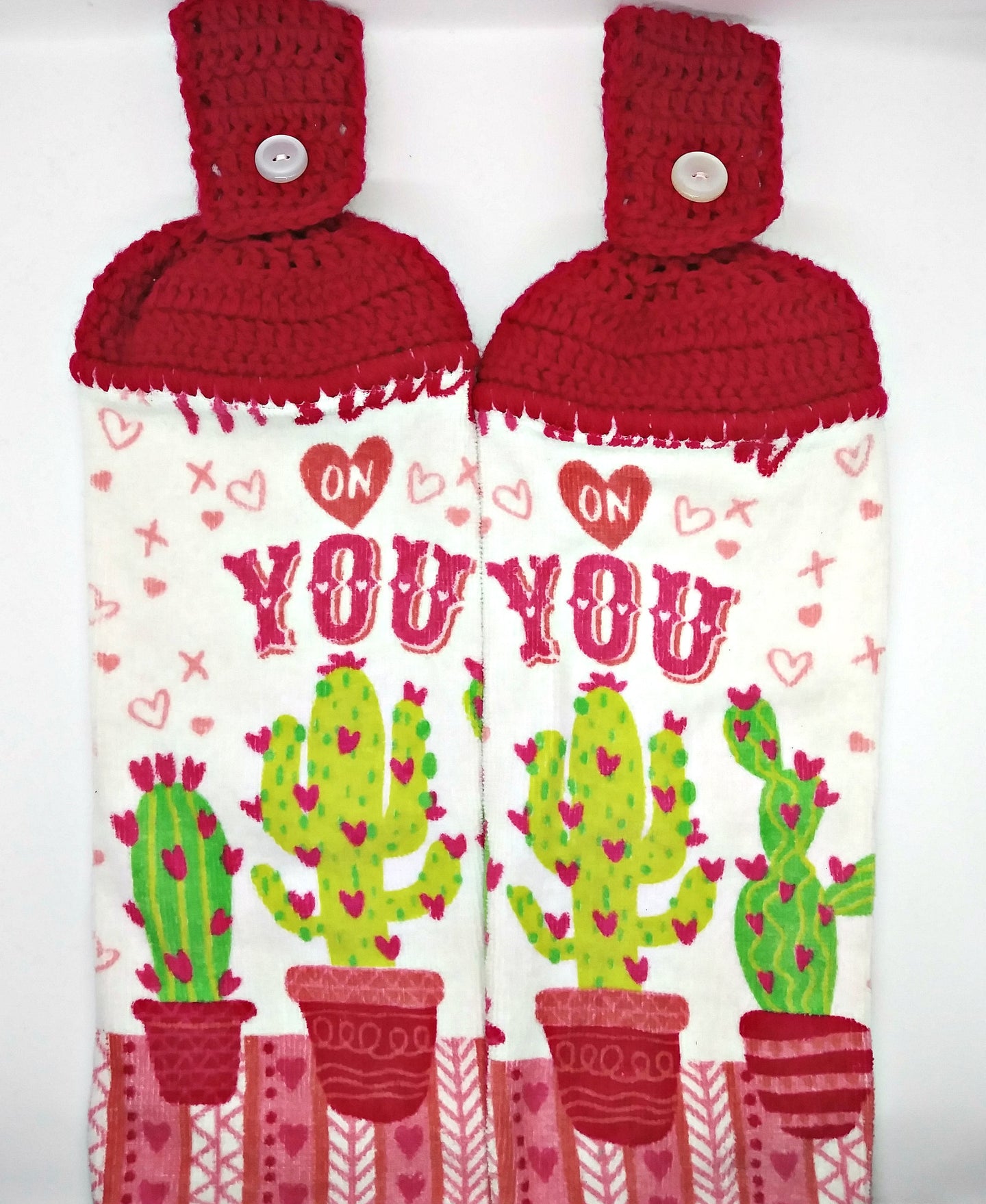 Valentine's Day I'm Stuck on You Cactus Hanging Kitchen Towel Set