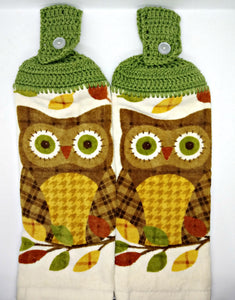 Fall Autumn Owl Hanging Kitchen Towel Set