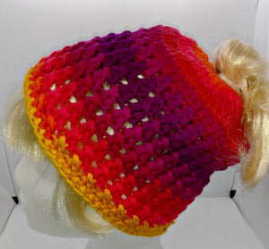 Teen Ladies Messy Bun Hat Fruity Stripe