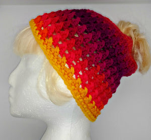 Teen Ladies Messy Bun Hat Fruity Stripe