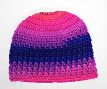 Load image into Gallery viewer, Teen Ladies Messy Bun Hat Flamenco Stripes Pinks &amp; Purples