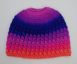 Teen Ladies Messy Bun Hat Flamenco Stripes Pinks & Purples