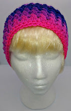 Load image into Gallery viewer, Teen Ladies Messy Bun Hat Flamenco Stripes Pinks &amp; Purples