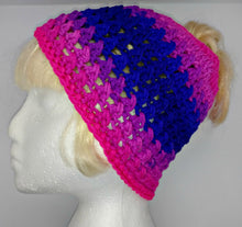 Load image into Gallery viewer, Teen Ladies Messy Bun Hat Flamenco Stripes Pinks &amp; Purples