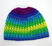 Load image into Gallery viewer, Teen Ladies Messy Bun Hat Parrot Stripe