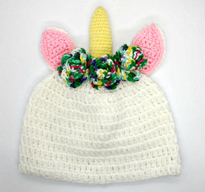 Teen Ladies Unicorn Horn with Roses Winter Hat