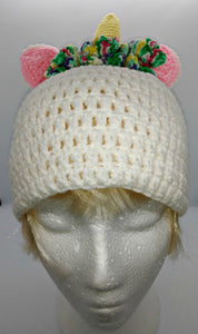 Teen Ladies Unicorn Horn with Roses Winter Hat