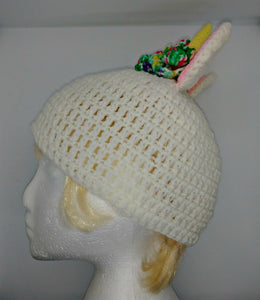 Teen Ladies Unicorn Horn with Roses Winter Hat