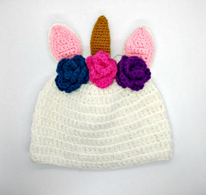 Teen Ladies Unicorn Horn with Roses Winter Hat