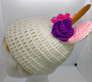 Teen Ladies Unicorn Horn with Roses Winter Hat