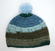 Load image into Gallery viewer, Unisex Winter Chunky Hat with Pompom Blues &amp; Grays